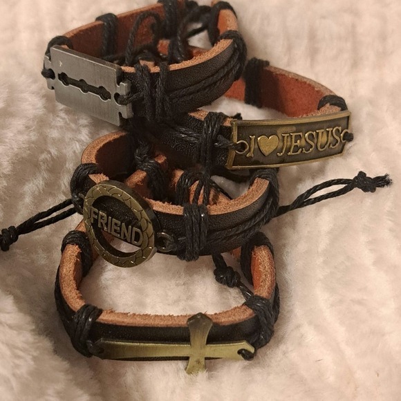 4 PC leather Bracelet brown Jewelry Lot Bundle - Picture 3 of 3